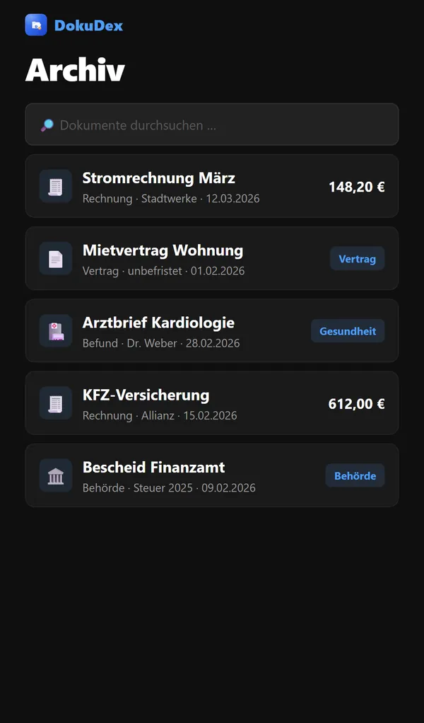 DokuDex: Archiv mit erkannten Dokumenten