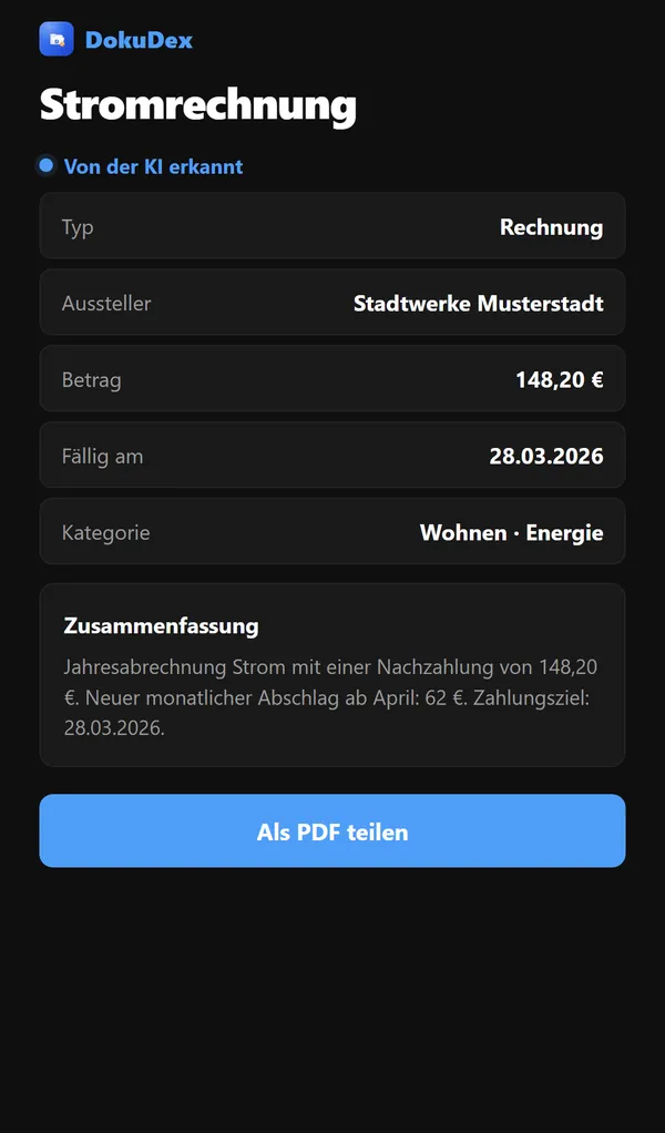 DokuDex: KI-Erkennung mit Betrag, Fälligkeit und Zusammenfassung